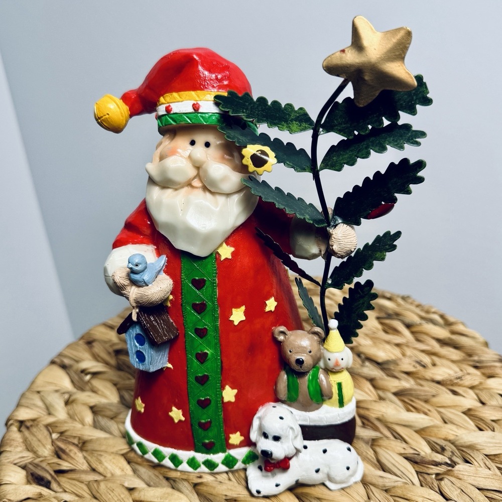 Santa w/ Dog,‎ Bird, Teddy Bear, Birdhouse, Metal Tree w/star Christmas Holiday